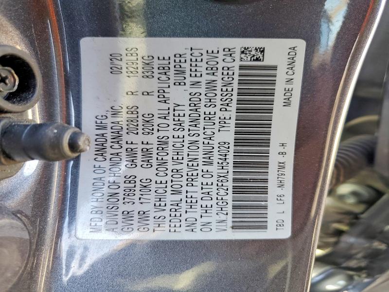 Aukcja sprzedaży 2020 Honda Civic, vin: 2HGFC2F6XLH544029, numer aukcji: 75494395