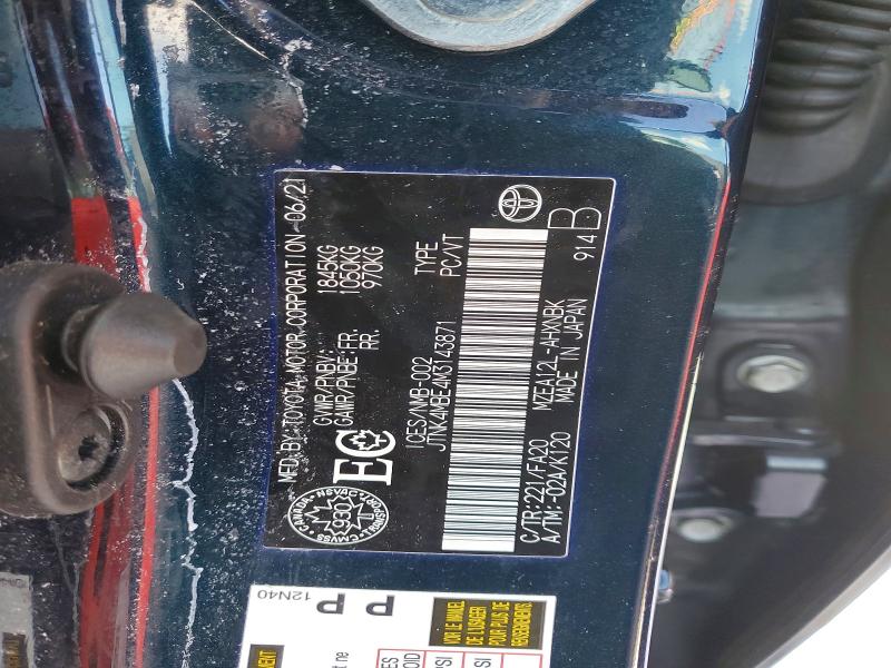 Aukcja sprzedaży 2021 Toyota Corolla, vin: JTNK4MBE4M3143871, numer aukcji: 76184875