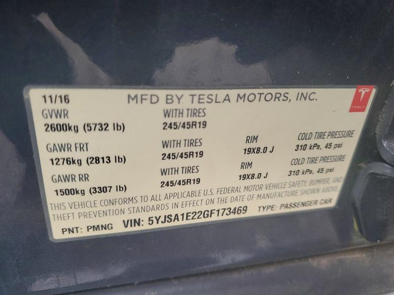 Aukcja sprzedaży 2016 Tesla Model S, vin: 5YJSA1E22GF173469, numer aukcji: 78987735