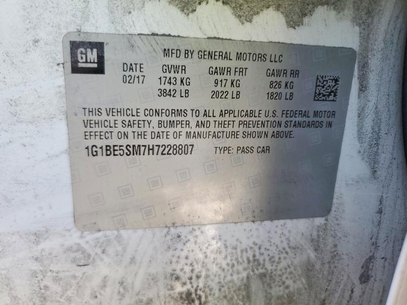 77406045 :رقم المزاد ، 1G1BE5SM7H7228807 vin ، 2017 Chevrolet Cruze مزاد بيع