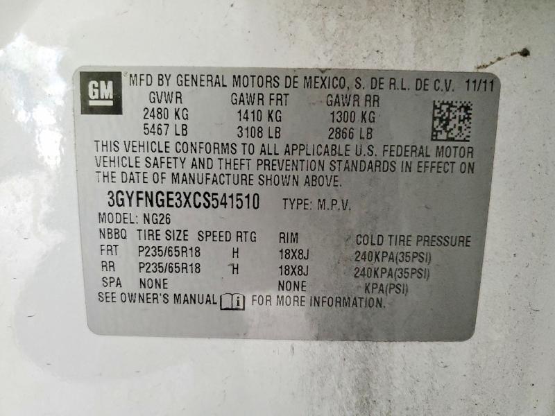 76571995 :رقم المزاد ، 3GYFNGE3XCS541510 vin ، 2012 Cadillac Srx مزاد بيع