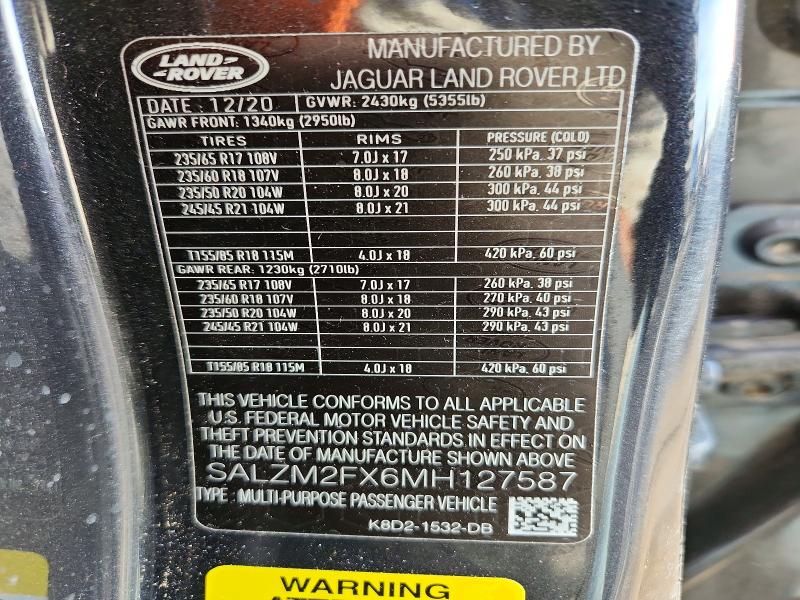Продажа на аукционе авто 2021 Land Rover Range Rover Evoque, vin: SALZM2FX6MH127587, номер лота: 76972345