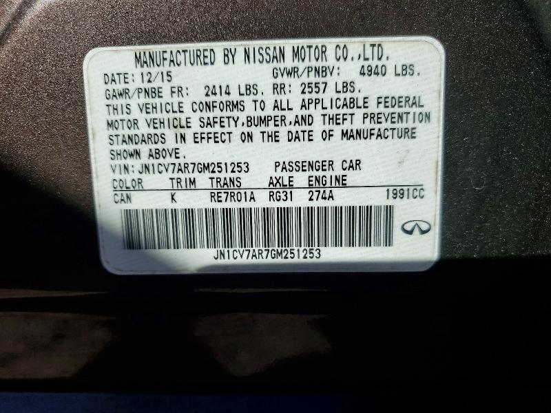 Aukcja sprzedaży 2016 Infiniti Q50 Base, vin: JN1CV7AR7GM251253, numer aukcji: 76233485