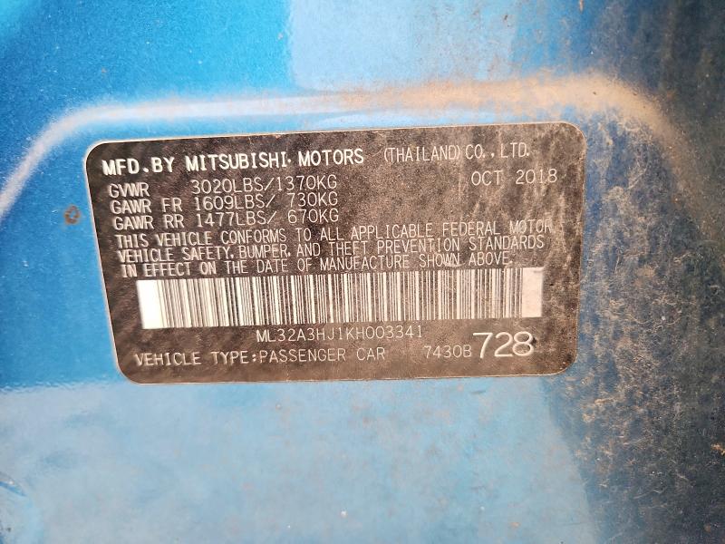 Aukcja sprzedaży 2019 Mitsubishi Mirage, vin: ML32A3HJ1KH003341, numer aukcji: 76047445