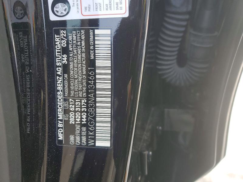 2022 Mercedes-benz S მანქანა იყიდება აუქციონზე, vin: W1K6G7GB3NA134661, აუქციონის ნომერი: 78611535