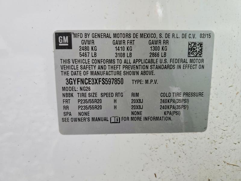 Aukcja sprzedaży 2015 Cadillac Srx, vin: 3GYFNCE3XFS597850, numer aukcji: 78857845