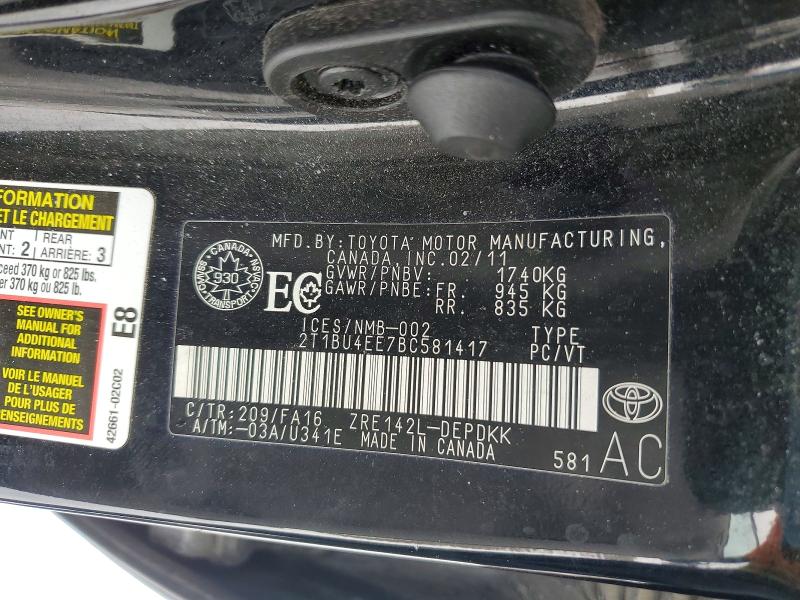 2011 Toyota Corolla მანქანა იყიდება აუქციონზე, vin: 2T1BU4EE7BC581417, აუქციონის ნომერი: 77705635