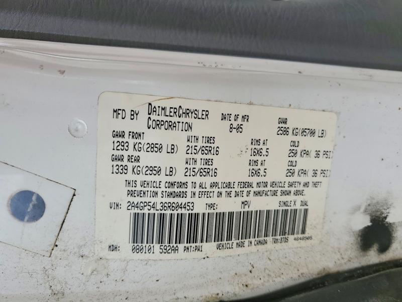 75635605 :رقم المزاد ، 2A4GP54L36R604453 vin ، 2006 Chrysler Town & Country مزاد بيع