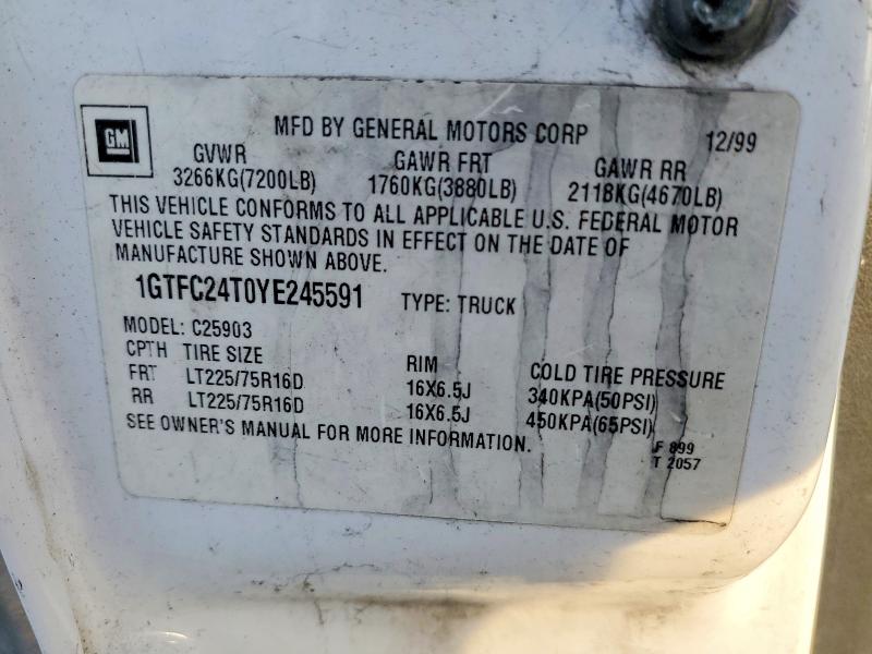 Aukcja sprzedaży 2000 Gmc New Sierra, vin: 1GTFC24T0YE245591, numer aukcji: 72834275