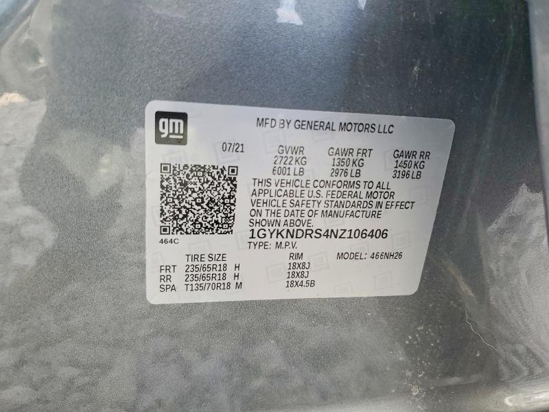 78052235 :رقم المزاد ، 1GYKNDRS4NZ106406 vin ، 2022 Cadillac Xt5 مزاد بيع
