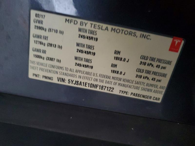 77837675 :رقم المزاد ، 5YJSA1E10HF187122 vin ، 2017 Tesla Model S مزاد بيع