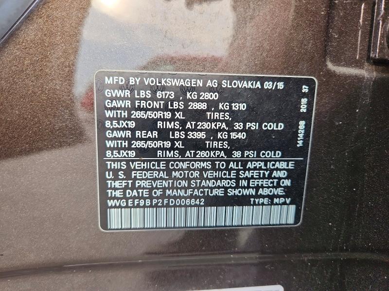 Продаж на аукціоні авто 2015 Volkswagen Touareg, vin: WVGEF9BP2FD006642, номер лоту: 76747455
