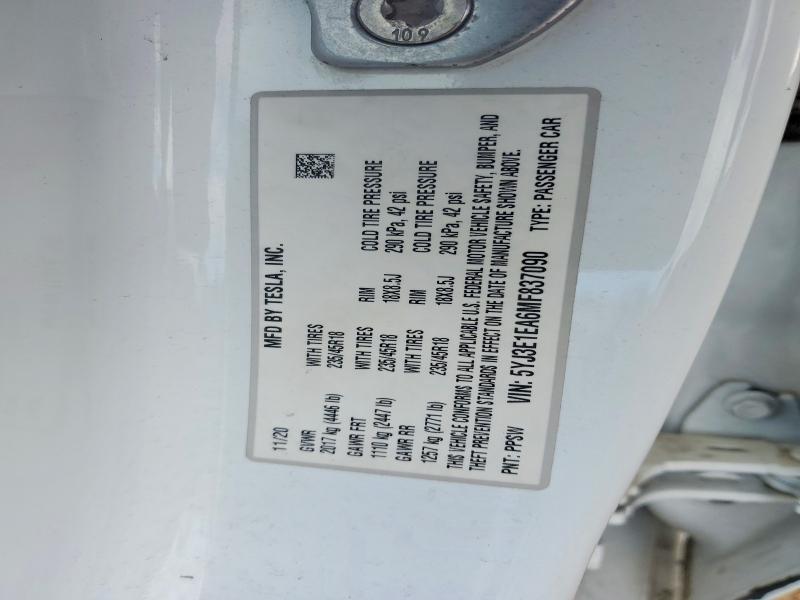 Aukcja sprzedaży 2021 Tesla Model 3, vin: 5YJ3E1EA6MF837090, numer aukcji: 77489115