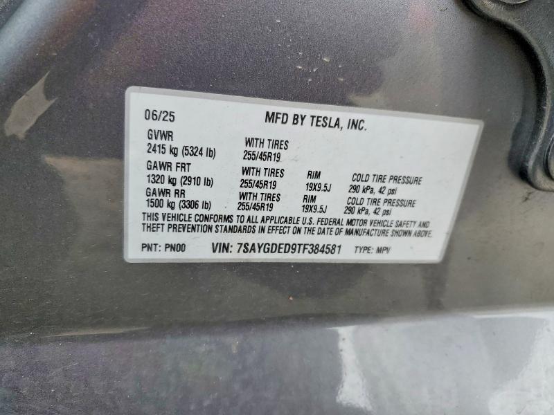 Продаж на аукціоні авто 2026 Tesla Model Y, vin: 7SAYGDED9TF384581, номер лоту: 78122295