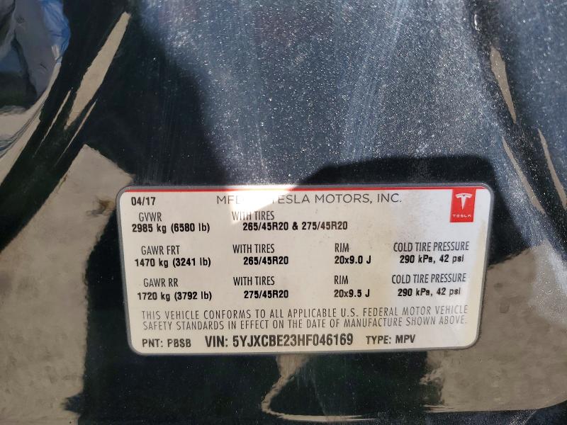 74701235 :رقم المزاد ، 5YJXCBE23HF046169 vin ، 2017 Tesla Model X مزاد بيع