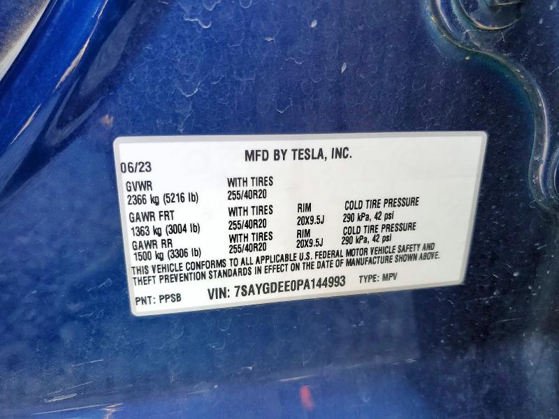 2023 Tesla Model Y მანქანა იყიდება აუქციონზე, vin: 7SAYGDEE0PA144993, აუქციონის ნომერი: 75888515