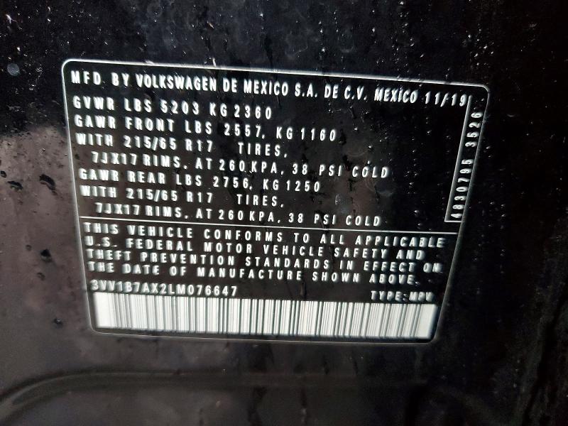 Продаж на аукціоні авто 2020 Volkswagen Tiguan, vin: 3VV1B7AX2LM076647, номер лоту: 78304975