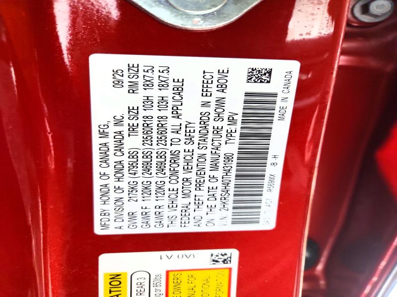 78685465 :رقم المزاد ، 2HKRS4H40TH431980 vin ، 2026 Honda Cr-v مزاد بيع