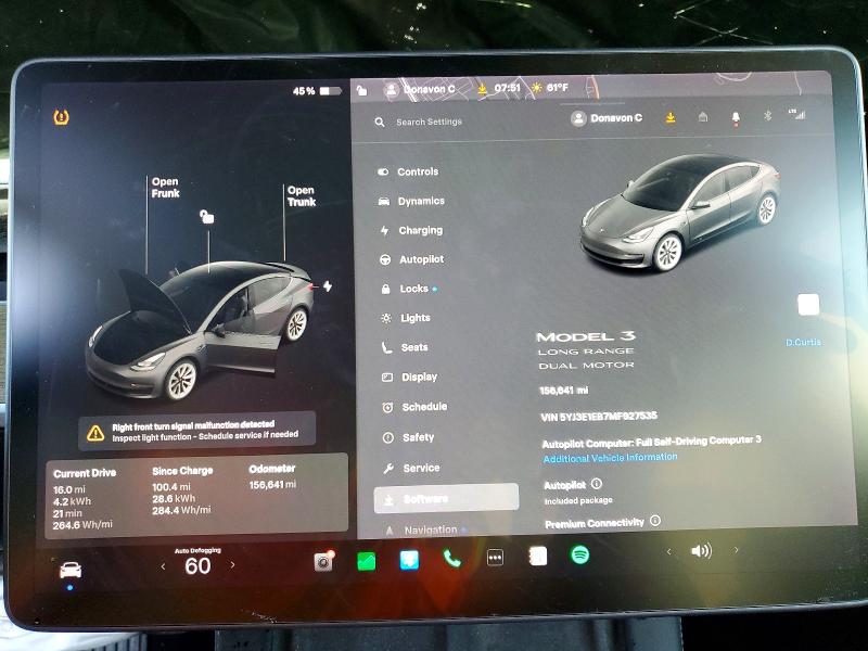 2021 Tesla Model 3 მანქანა იყიდება აუქციონზე, vin: 5YJ3E1EB7MF927535, აუქციონის ნომერი: 79186415