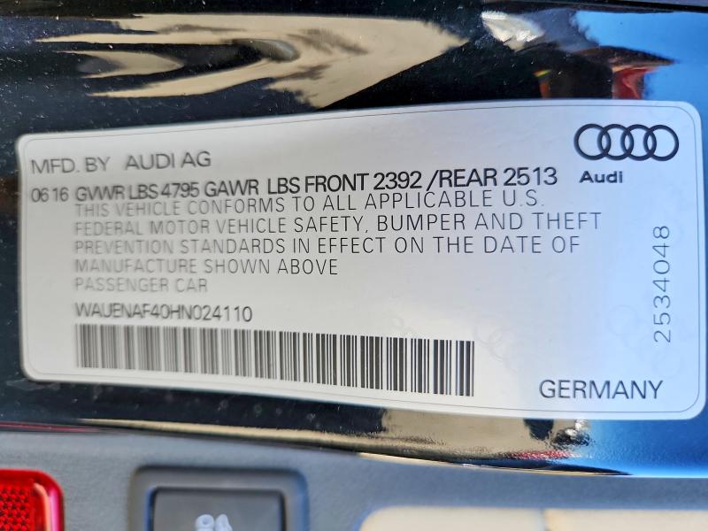 Aukcja sprzedaży 2017 Audi A4, vin: WAUENAF40HN024110, numer aukcji: 76205255