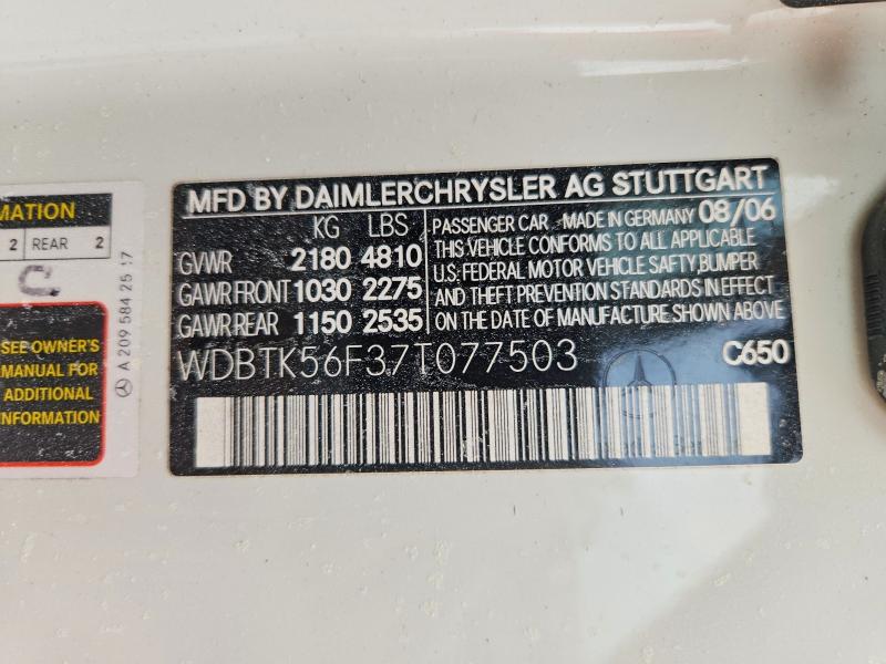 Продажа на аукционе авто 2007 Mercedes-benz Clk, vin: WDBTK56F37T077503, номер лота: 79191375