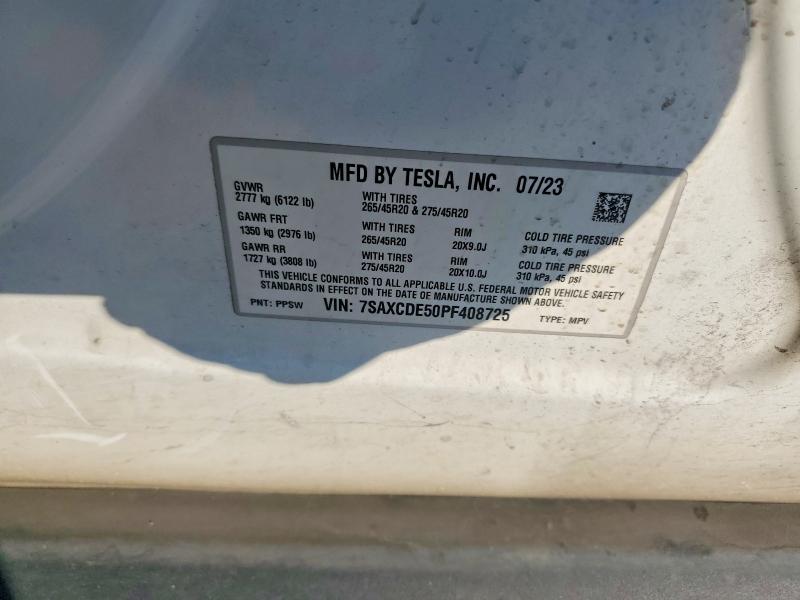 2023 Tesla Model X მანქანა იყიდება აუქციონზე, vin: 7SAXCDE50PF408725, აუქციონის ნომერი: 76185685
