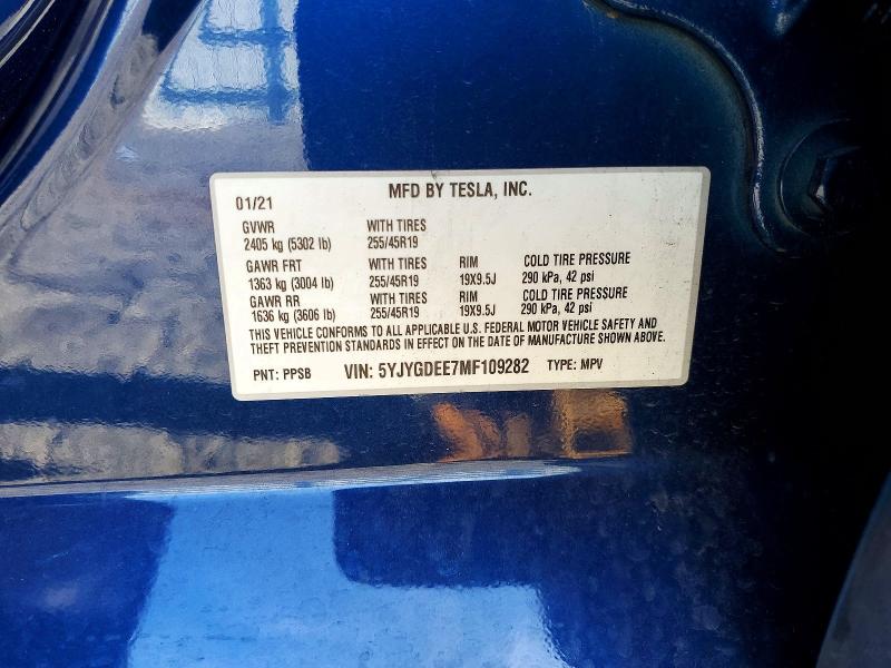 Aukcja sprzedaży 2021 Tesla Model Y, vin: 5YJYGDEE7MF109282, numer aukcji: 78691095
