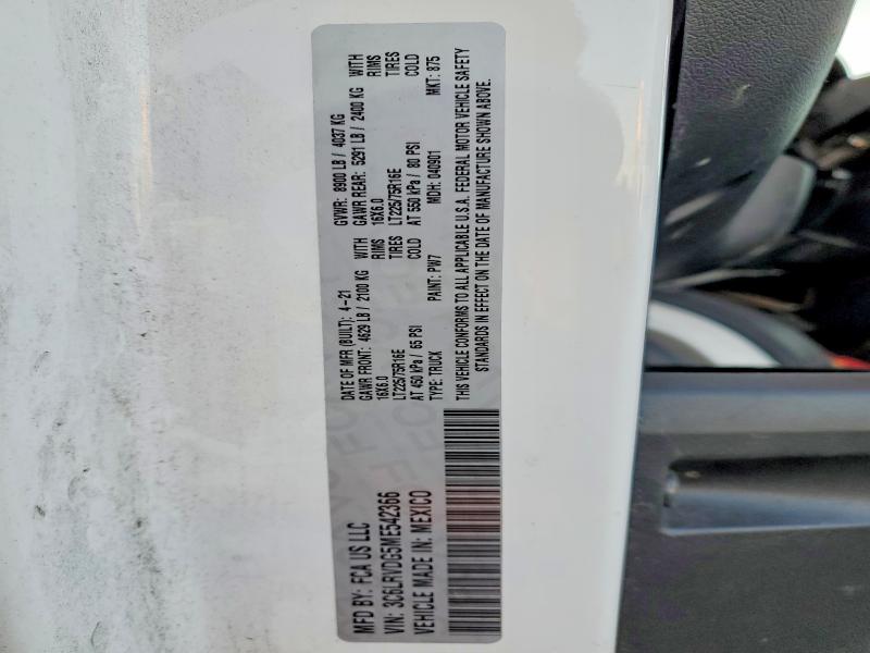 2021 Ram Promaster 2500 მანქანა იყიდება აუქციონზე, vin: 3C6LRVDG5ME542366, აუქციონის ნომერი: 76413735