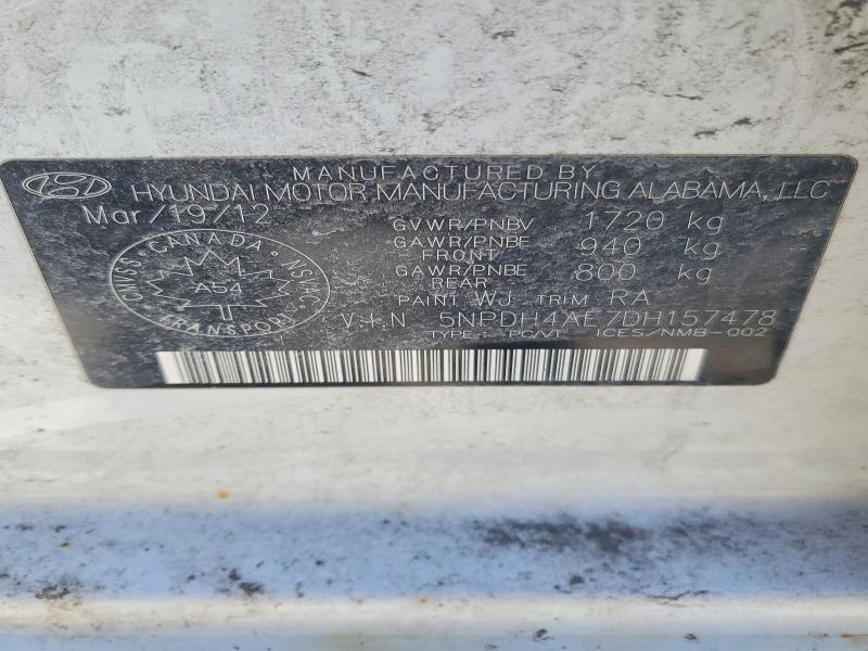 78547895 :رقم المزاد ، 5NPDH4AE7DH157478 vin ، 2013 Hyundai Elantra مزاد بيع
