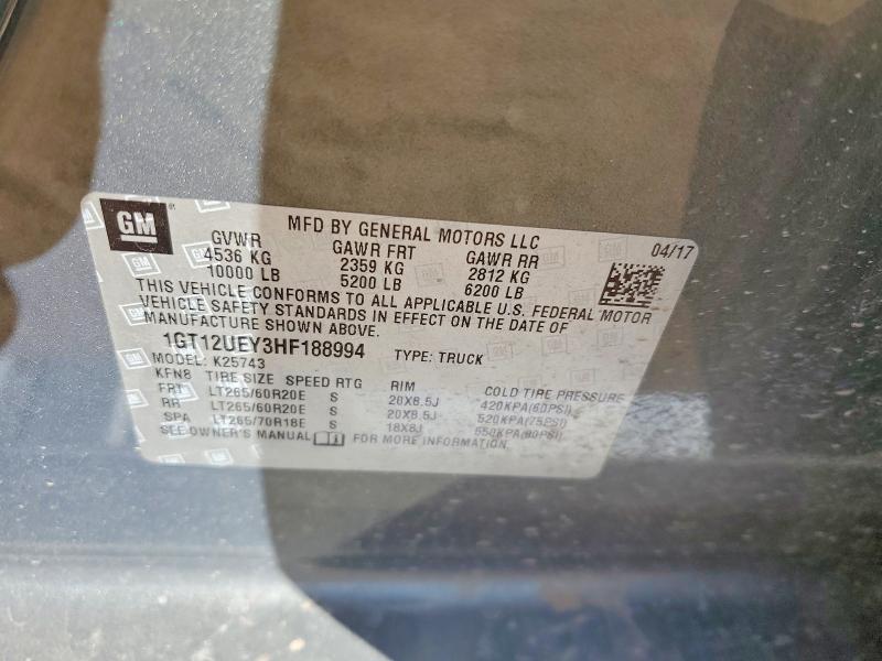 Продажа на аукционе авто 2017 Gmc Sierra, vin: 1GT12UEY3HF188994, номер лота: 78811085