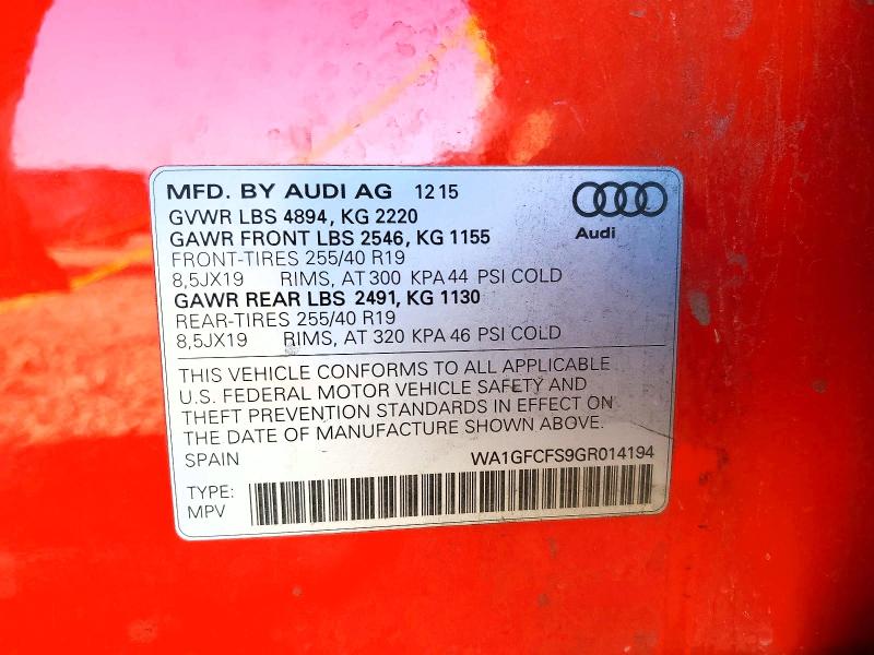 Продажа на аукционе авто 2016 Audi Q3, vin: WA1GFCFS9GR014194, номер лота: 75304235