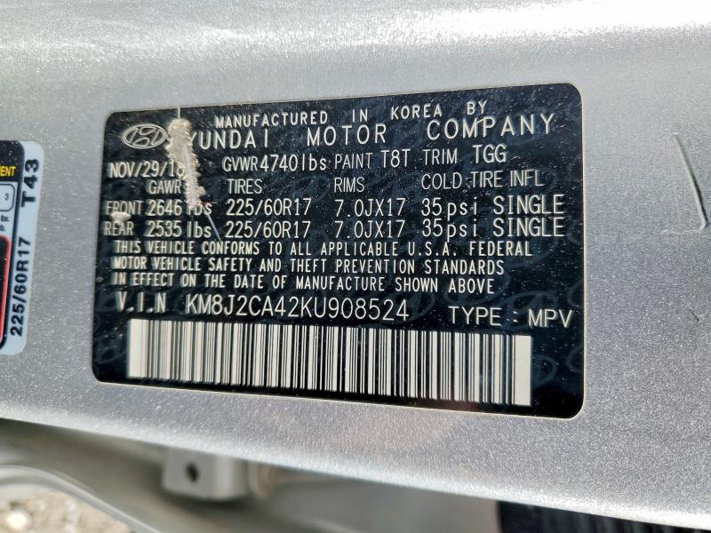 Продажа на аукционе авто 2019 Hyundai Tucson, vin: KM8J2CA42KU908524, номер лота: 76726875