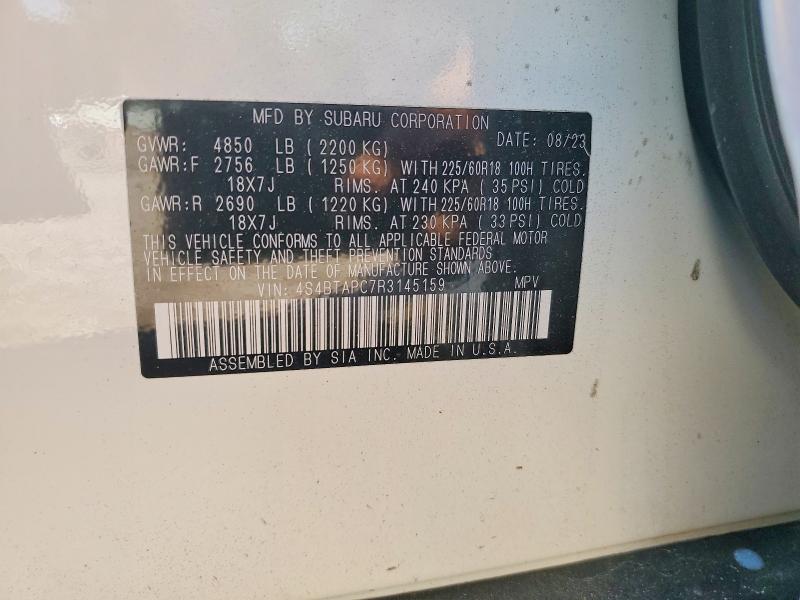 Aukcja sprzedaży 2024 Subaru Outback, vin: 4S4BTAPC7R3145159, numer aukcji: 77715135