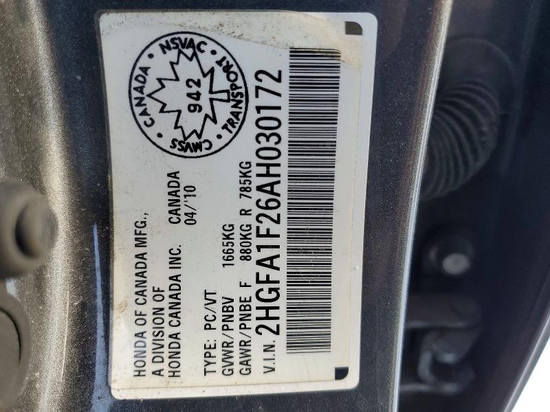 77181205 :رقم المزاد ، 2HGFA1F26AH030172 vin ، 2010 Honda Civic مزاد بيع