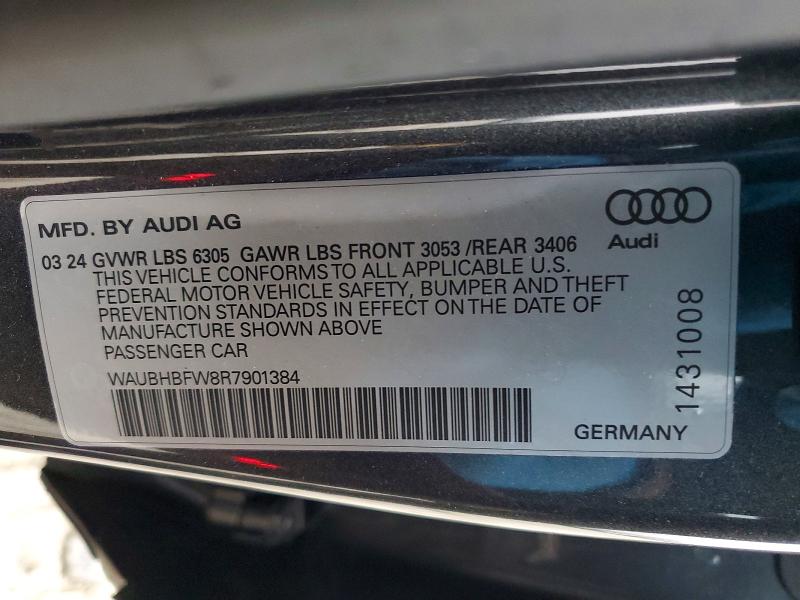 75650125 :رقم المزاد ، WAUBHBFW8R7901384 vin ، 2024 Audi Rs E-tron Gt مزاد بيع