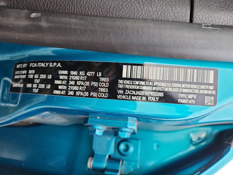 Продажа на аукционе авто 2019 Jeep Renegade, vin: ZACNJABB1KPK92095, номер лота: 74404625