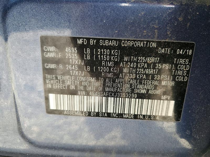 78148225 :رقم المزاد ، 4S4BSAFCXJ3353299 vin ، 2018 Subaru Outback مزاد بيع