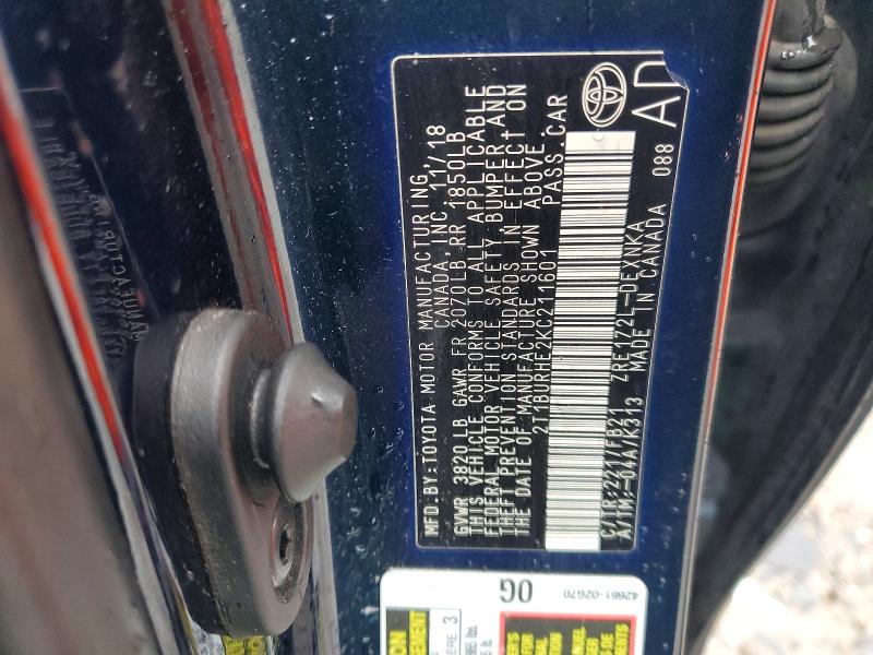 2019 Toyota Corolla მანქანა იყიდება აუქციონზე, vin: 2T1BURHE2KC211601, აუქციონის ნომერი: 76673825
