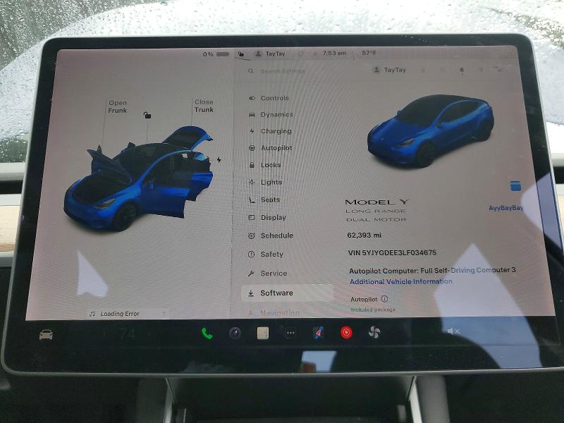 76939135 :رقم المزاد ، 5YJYGDEE3LF034675 vin ، 2020 Tesla Model Y مزاد بيع