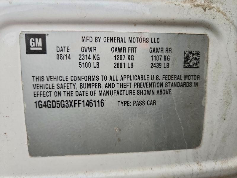 78033445 :رقم المزاد ، 1G4GD5G3XFF146116 vin ، 2015 Buick Lacrosse مزاد بيع