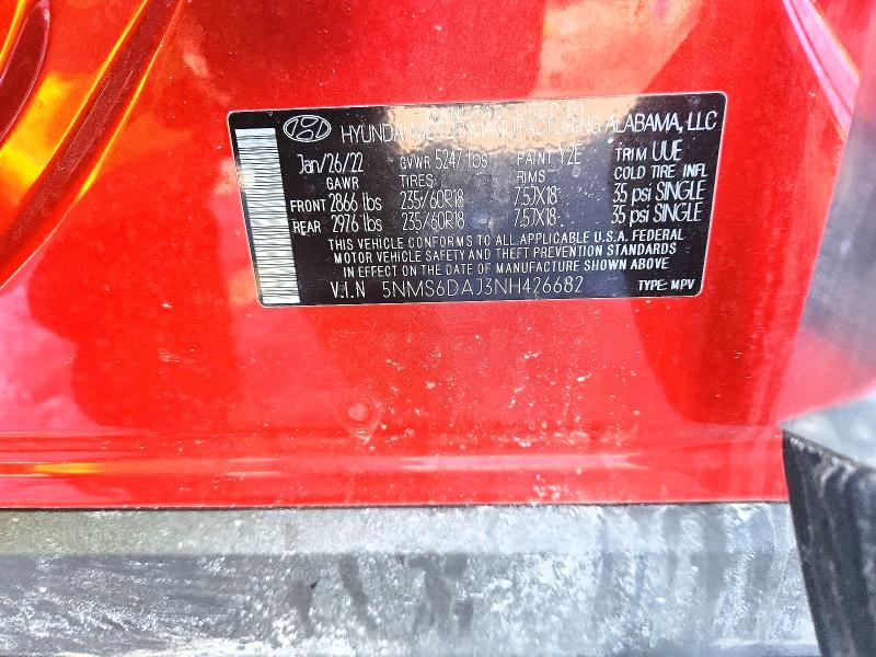 Продажа на аукционе авто 2022 Hyundai Santa Fe, vin: 5NMS6DAJ3NH426682, номер лота: 76640265