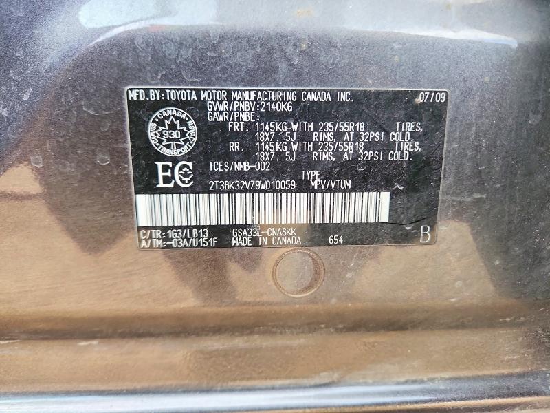 Aukcja sprzedaży 2009 Toyota Rav4, vin: 2T3BK32V79W010059, numer aukcji: 77230815