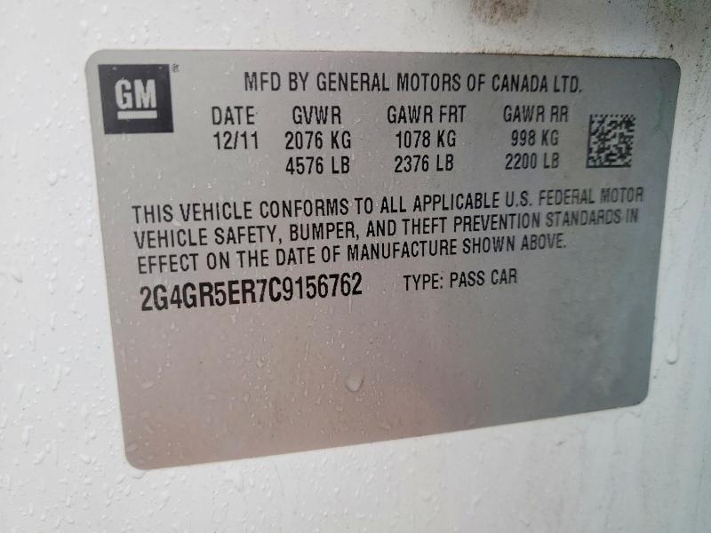 Продажа на аукционе авто 2012 Buick Regal, vin: 2G4GR5ER7C9156762, номер лота: 78148385