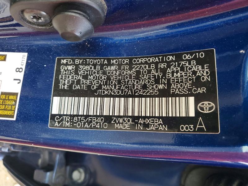 Aukcja sprzedaży 2010 Toyota Prius, vin: JTDKN3DU7A1242255, numer aukcji: 78282195