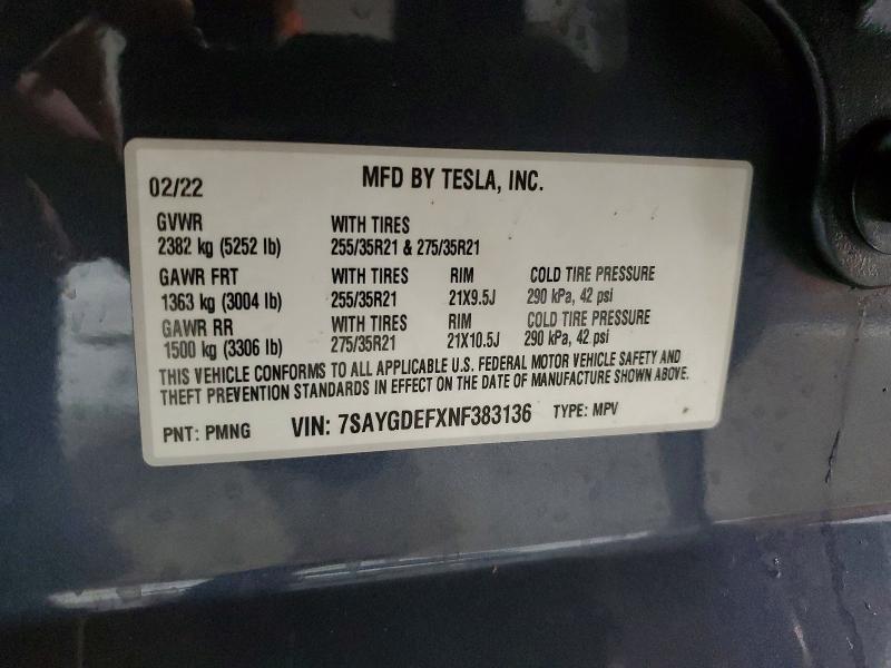 Продажа на аукционе авто 2022 Tesla Model Y, vin: 7SAYGDEFXNF383136, номер лота: 79049505