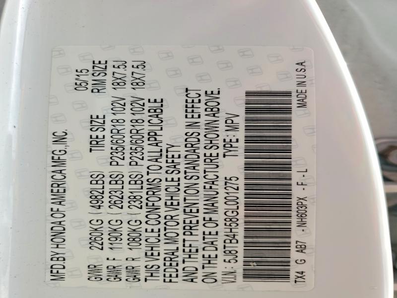 75107655 :رقم المزاد ، 5J8TB4H58GL001275 vin ، 2016 Acura Rdx مزاد بيع
