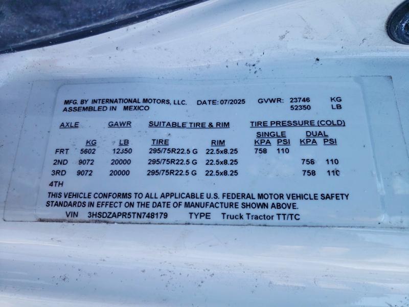 Продаж на аукціоні авто 2026 International Lt625, vin: 3HSDZAPR5TN748179, номер лоту: 75232575