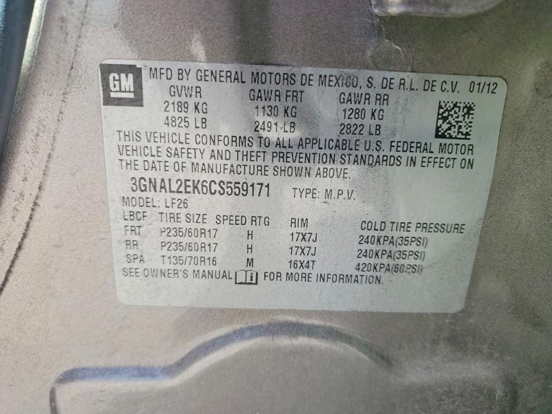 77003565 :رقم المزاد ، 3GNAL2EK6CS559171 vin ، 2012 Chevrolet Captiva مزاد بيع