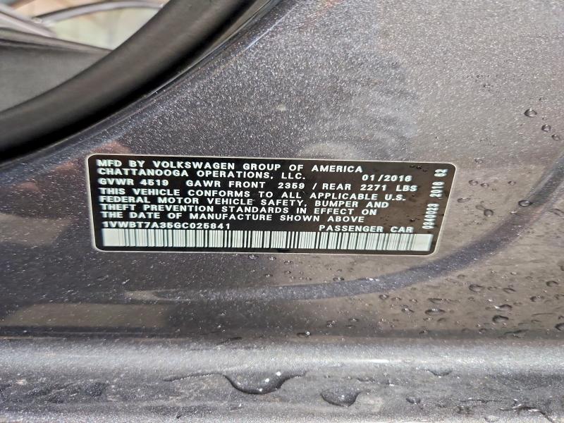 76078235 :رقم المزاد ، 1VWBT7A35GC025841 vin ، 2016 Volkswagen Passat Se مزاد بيع