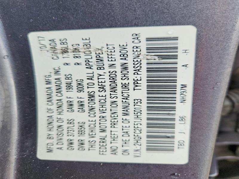 Продажа на аукционе авто 2018 Honda Civic, vin: 2HGFC2F51JH501753, номер лота: 75809315